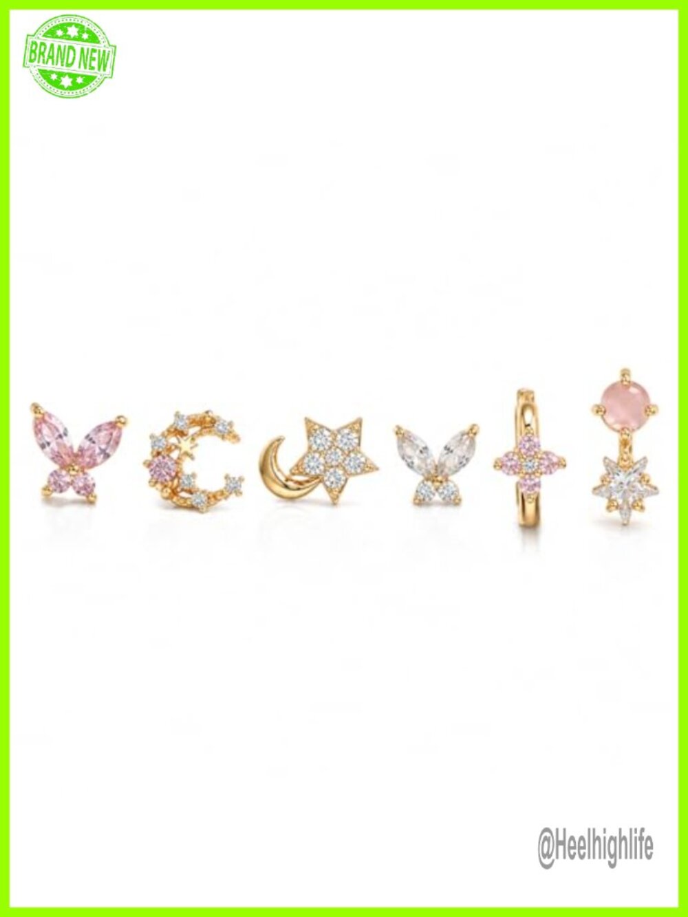 14K Gold Plated 6pc Butterfly Stud Earrings Set Minimalist Zirconia Gift